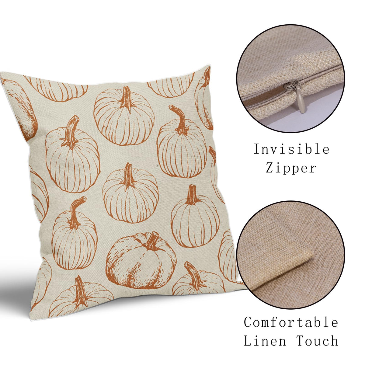 Aytipun Fall Pillow Covers 22x22 Set of 2 Burnt Orange Pumpkin Autumn Colored Thanksgiving Harvest Decorative Outdoor Pillowcases Farmhouse Throw Cushion Case Decor for Home Couch Sofa Bed