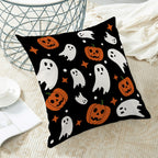 Halloween Pillow Covers 22x22, Cream Spooky Ghost Black Decorative Throw Pillows for Couch, Burnt Orange Pumpkin Decor Cushion Cover 2 Pcs Autumn Fall Outdoor Linen Pillowcase for Bed Car Safa
