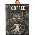 MIEPOS Funny Black Cat Coffee Throw Blanket, 50x60in, Soft, Lightweight Flannel,Grumpy Gothic Cat with Mug and Sarcastic Quote Blankets, Gifts for Adults, for Halloween Office Home Living Room Decor