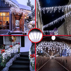 66 FT LED Christmas Lights with 140 Drops, 490 LED Indoor Outdoor Christmas Decorations, 8 Lighting Mode Waterproof Fairy Lights with Timer for Xmas Holiday Wedding Yard Party Cool White