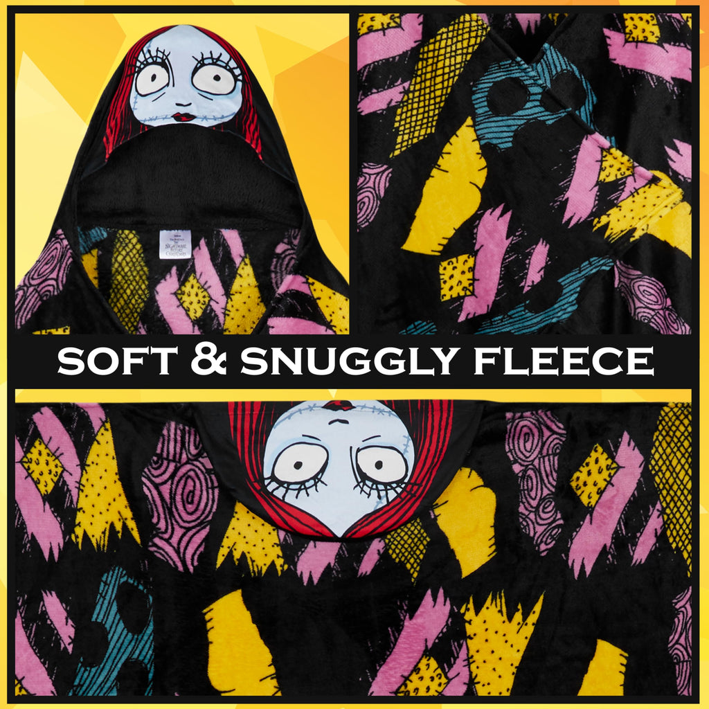 Disney The Nightmare Before Christmas Adult Blanket with Hood 51x59 in, Fleece Wearable Blanket Loungewear, Warm, Cozy Gifts for Women, Men (Black NBC)