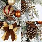 24" Christmas Wreath for Front Door Artificial Unlit Winter Wreath with Pine Cones, Berry Clusters, Bronze Ball Ornaments and Ribbon for Thanksgiving Holiday Christmas Decoration