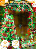 Christmas Lights 600 LED 98FT, Waterproof Outdoor String Lights with Remote and Timer, 8 Modes Dimmable Fairy Lights for Indoor Outdoor Wedding Party Holiday Decorations (Red and Green)
