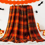 Touchat Sherpa Halloween Plaid Throw Blanket(60" X 70", Plaid Orange), Fuzzy Fluffy Cozy Soft Blanket, Fleece Flannel Plush Twin Size Microfiber Blanket for Couch Bed Sofa