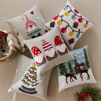Farmhouse Christmas Pillow Covers 18x18 Set of 2, Xmas Embroidered Throw Cushion Cases with Festive Patterns for Rustic Home Holiday Decor (New Year White, 18" x 18" (Pack of 2))