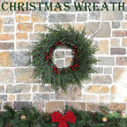 24" Artificial Christmas Wreath -Real Touch Norfolk Pine Wreath for Door,Wall,Windows,Indoor Outdoor -Christmas Wreaths for Front Door-Christmas Decorations-Holiday Decor-Free Battery LED Lights