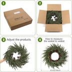 24" Artificial Christmas Wreath -Real Touch Norfolk Pine Wreath for Door,Wall,Windows,Indoor Outdoor -Christmas Wreaths for Front Door-Christmas Decorations-Holiday Decor-Free Battery LED Lights