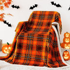 Touchat Sherpa Halloween Plaid Throw Blanket(60" X 70", Plaid Orange), Fuzzy Fluffy Cozy Soft Blanket, Fleece Flannel Plush Twin Size Microfiber Blanket for Couch Bed Sofa