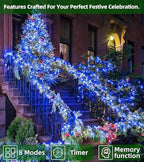 750 LED Outdoor Christmas Lights Decorations, 246ft Green Wire LED Christmas String Lights with Timer Memory, Twinkle Lighs for Indoor Outdoor Xmas Party Christmas Tree Wedding Garden Patio Blue