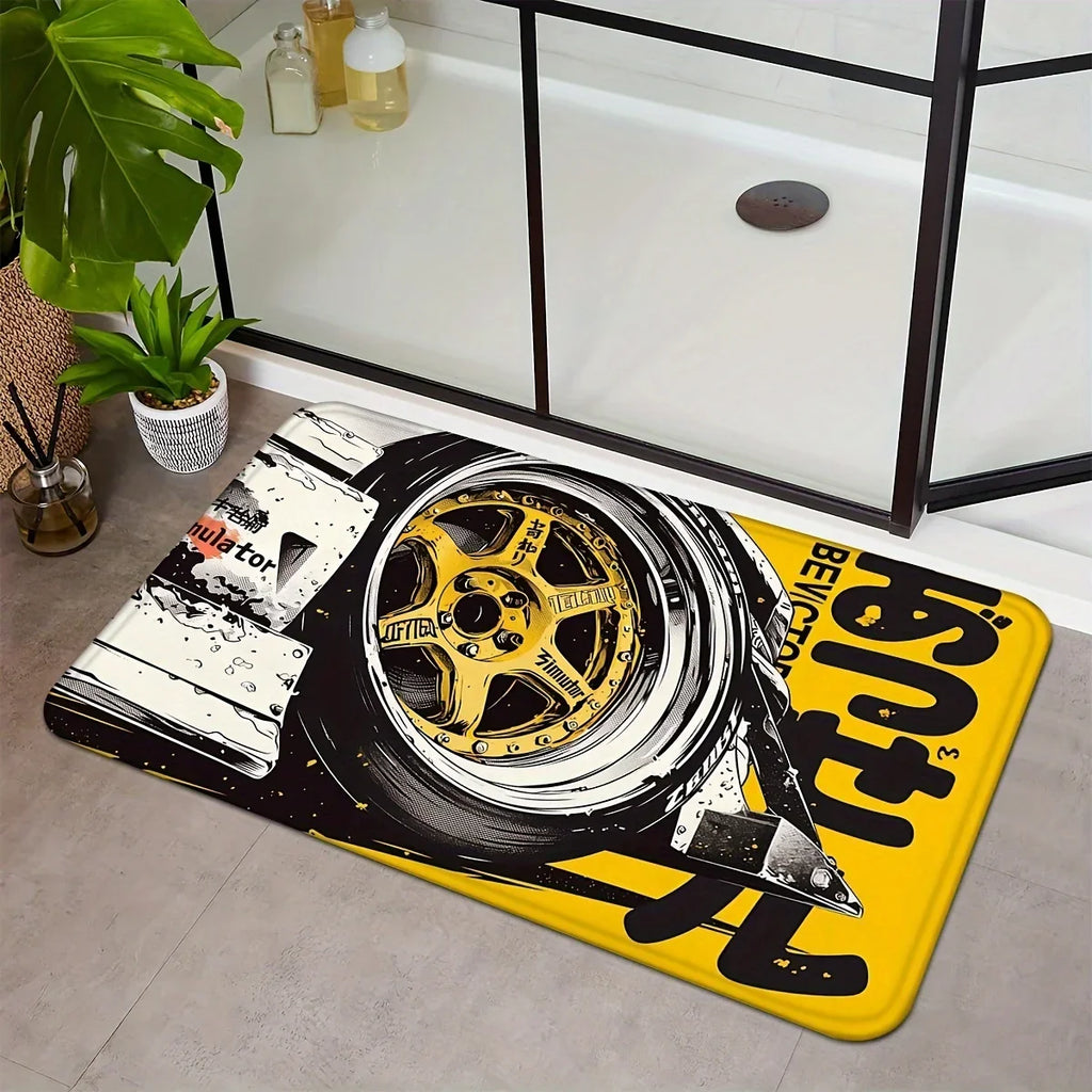 VIKAMA Racing Wheels Printed Carpet Soft Noise Reduction Entrance Door Mats Bedroom Bathroom Doorway Mats Home Decoration