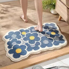 VIKAMA | Fresh Floral Imitation Cashmere Rug - Non-Slip, Absorbent Bathroom Mat/Living Room Doormat/Multi-Purpose Foot Mat