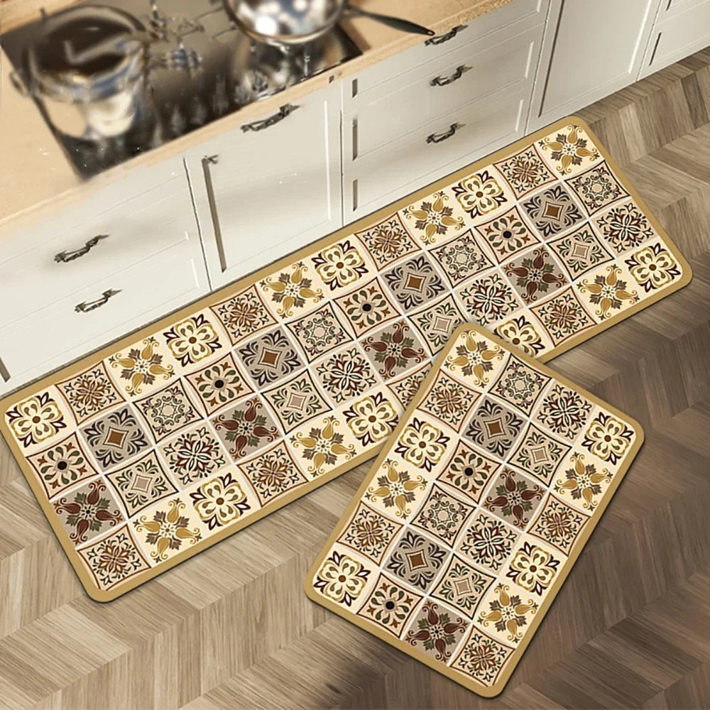 VIKAMA 1/2PCS Kitchen Oil-Resistant Floor Mat, Bathroom Absorbent Quick-Drying Carpet, Anti-Slip Doormat For Home Decoration
